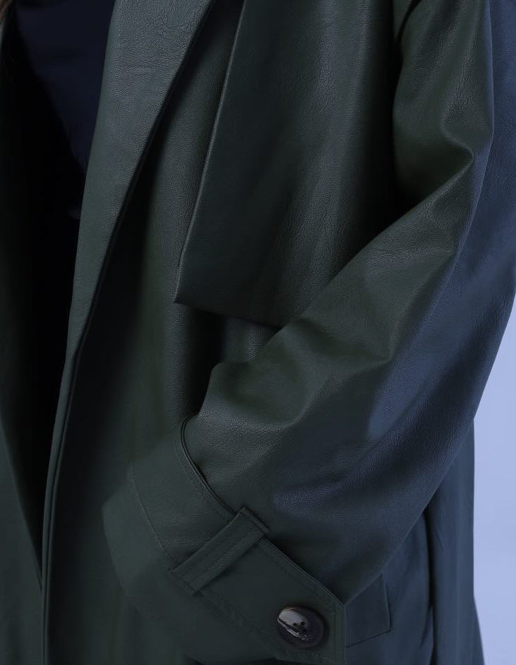 Olive Faux Leather Trench Coat