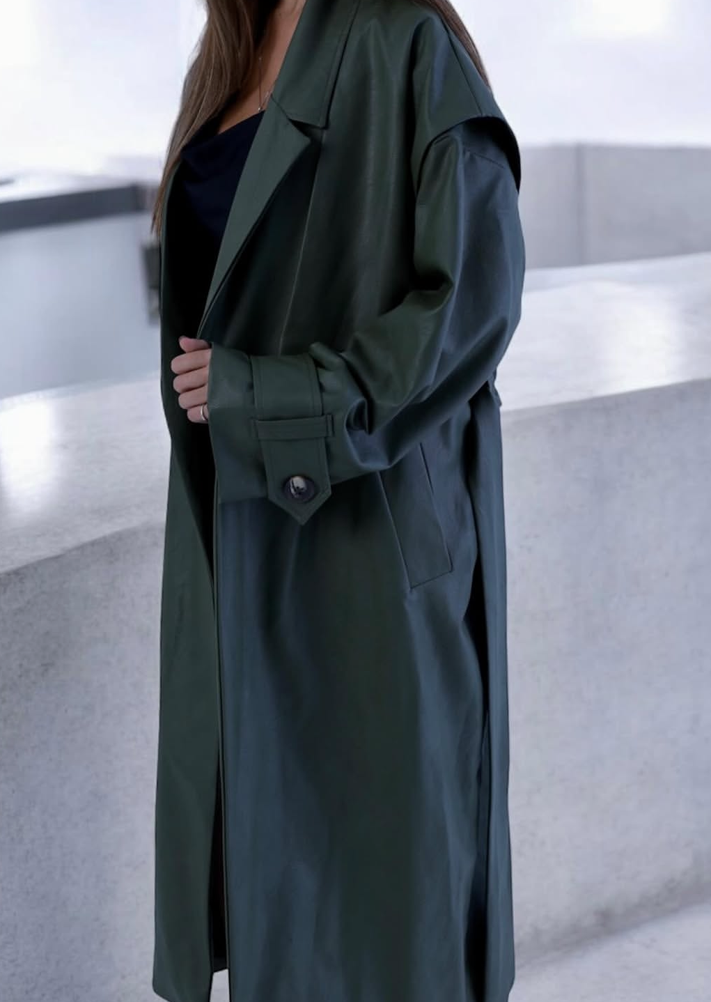 Olive Faux Leather Trench Coat